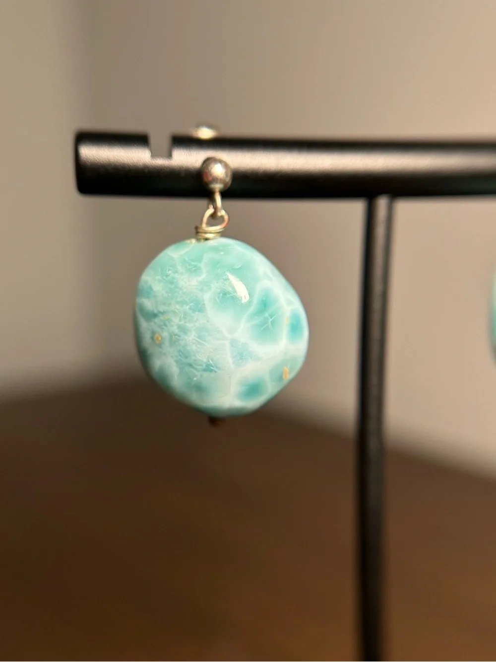 Handmade Larimar Dangle Earrings Artisan Dominican Republic